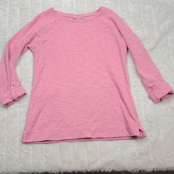 Croft & Barrow Pink Lightweight Knit Sweater Medium Roll Tab Sleeve Pullover - Picture 6 of 6